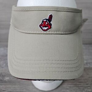 Cleveland Indians Sun Visor Hat Vintage ANNCO Chief Wahoo Logo Tan One Size Tags